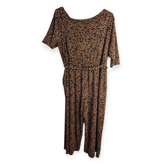 Lane Bryant Brown Black Leopard 3/4 Sleeve One-Shoulder Hacci Jumpsuit 34/36 - Picture 9 of 12